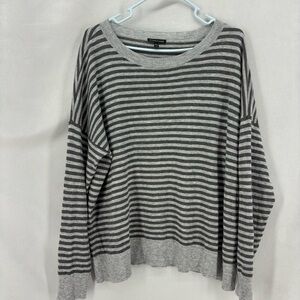 EILEEN FISHER Sweater Tencel Wool Alpaca Grey Black Stripe women’s large